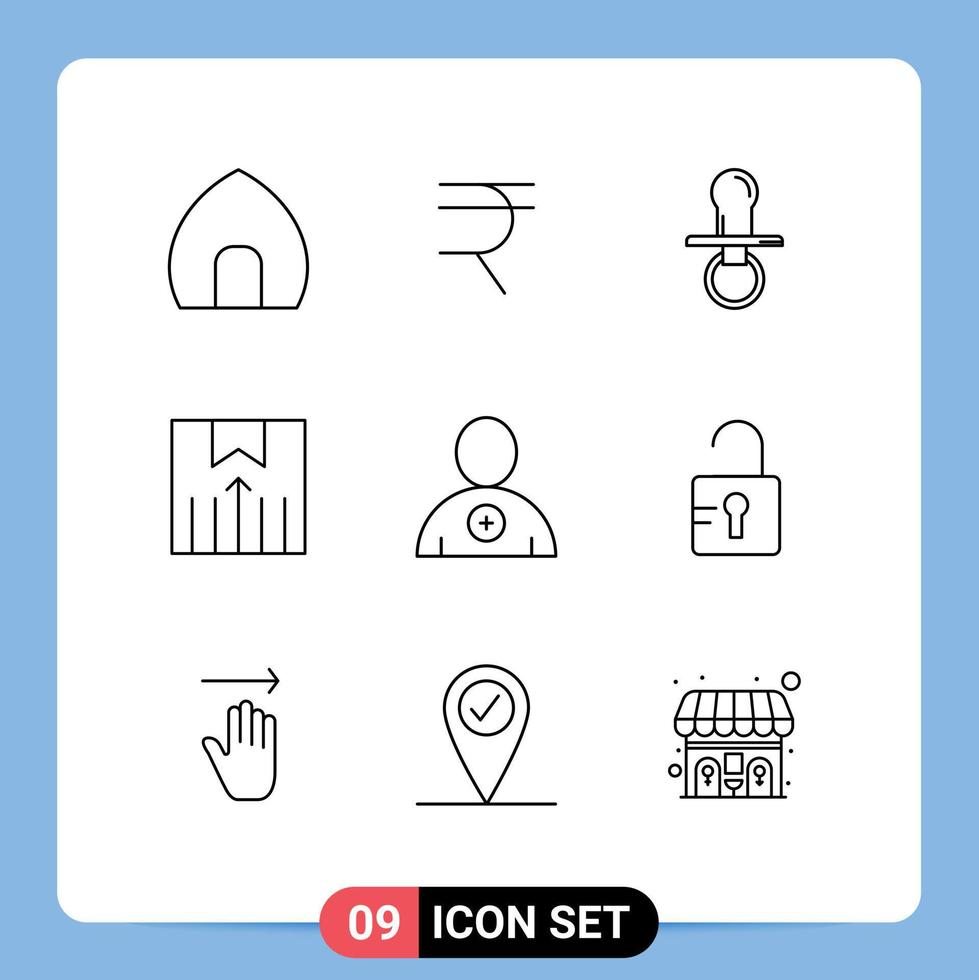 9 símbolos de signos de contorno universal de servicios de envío de seguimiento elementos de diseño de vector editables para niños de logística de pezón