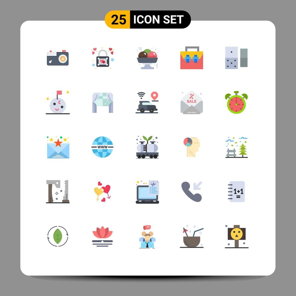 paquete de 25 signos y símbolos de colores planos modernos para medios de impresión web, como elementos de diseño de vectores editables de caja de material de domino toolkit takoyaki