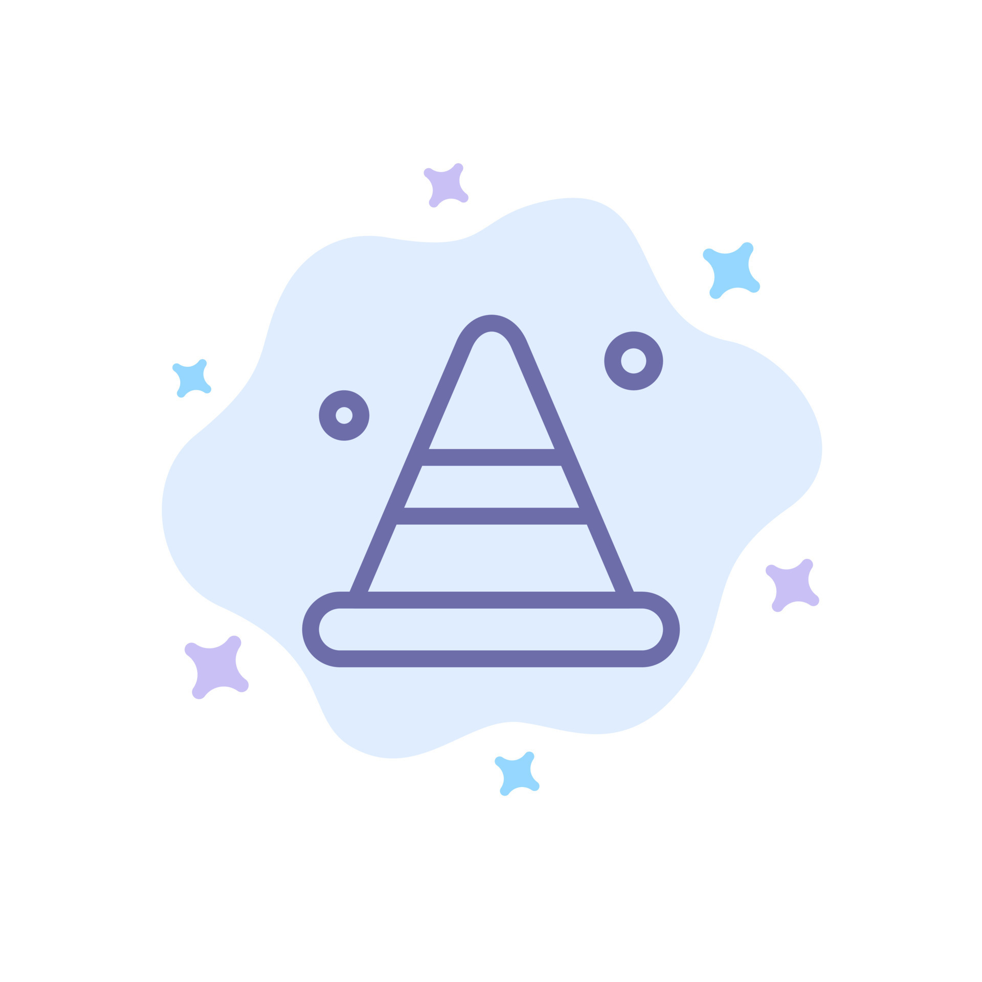 Alert Cone Construction Road Blue Icon on Abstract Cloud Background