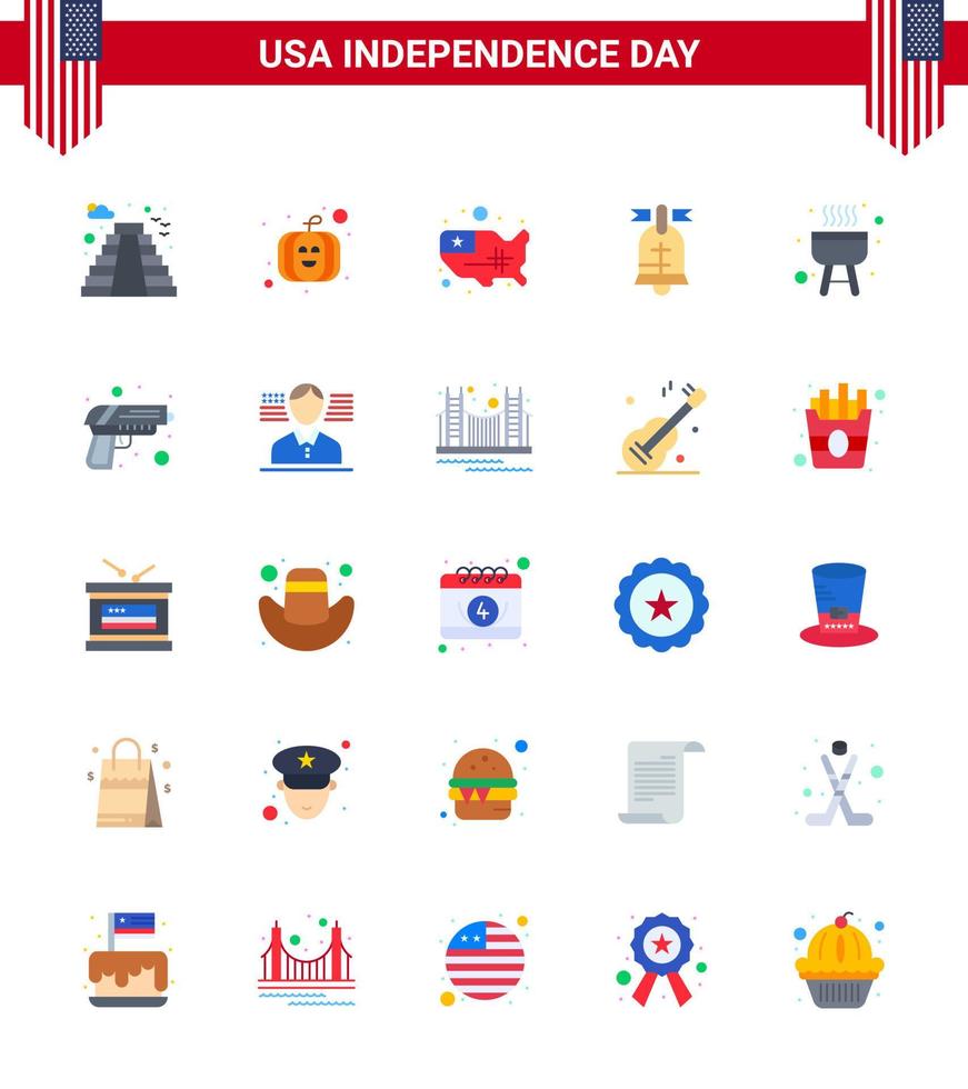 4th July USA Happy Independence Day Icon Symbols Group of 25 Modern Flats of cook barbecue states usa ring Editable USA Day Vector Design Elements