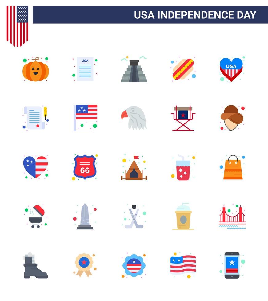 Set of 25 Vector Flats on 4th July USA Independence Day such as paper love american heart states Editable USA Day Vector Design Elements
