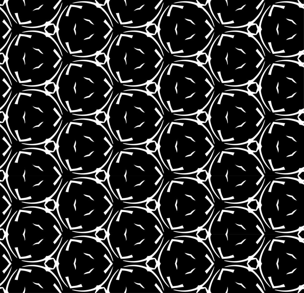 Black and white seamless abstract pattern. Background and backdrop. Grayscale ornamental design. Mosaic ornaments. Vector graphic illustration.