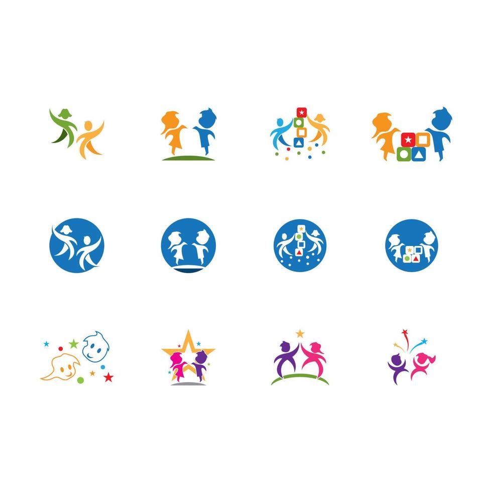 ilustración de plantilla de vector de logotipo de niños felices