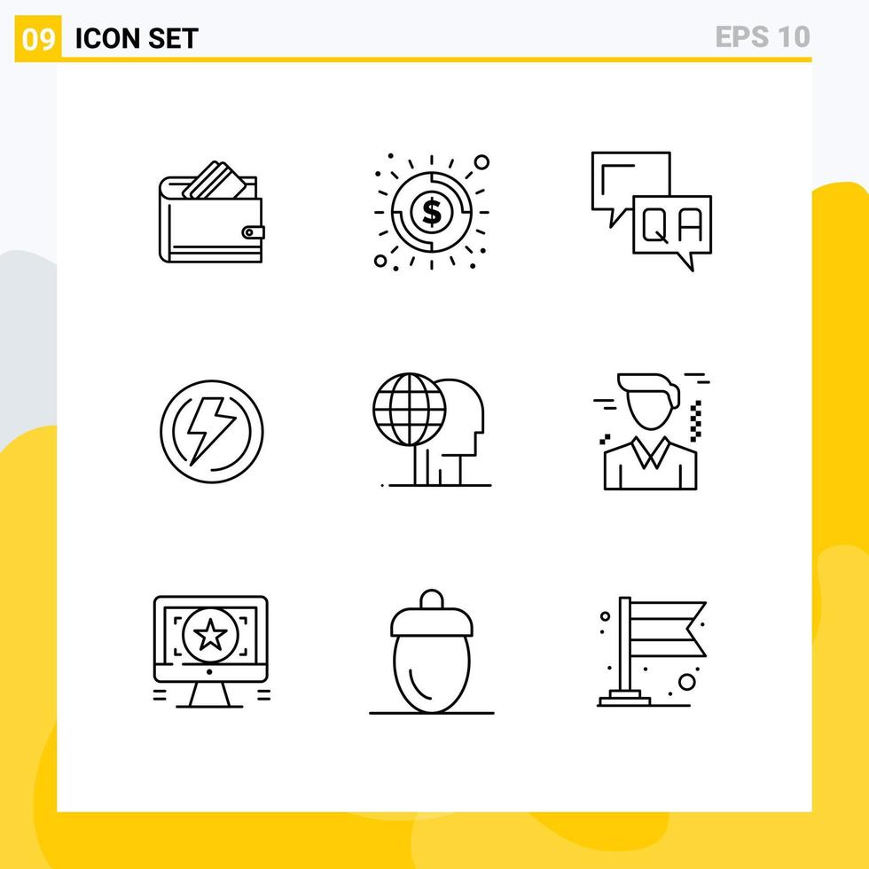Editable Vector Line Pack of 9 Simple Outlines of industry light money bolt help Editable Vector Design Elements