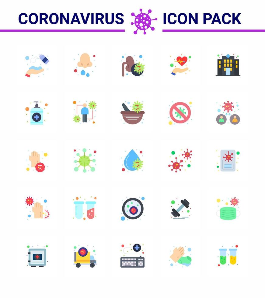 Coronavirus Precaution Tips icon for healthcare guidelines presentation 25 Flat Color icon pack such as life care health beat lungs viral coronavirus 2019nov disease Vector Design Elements