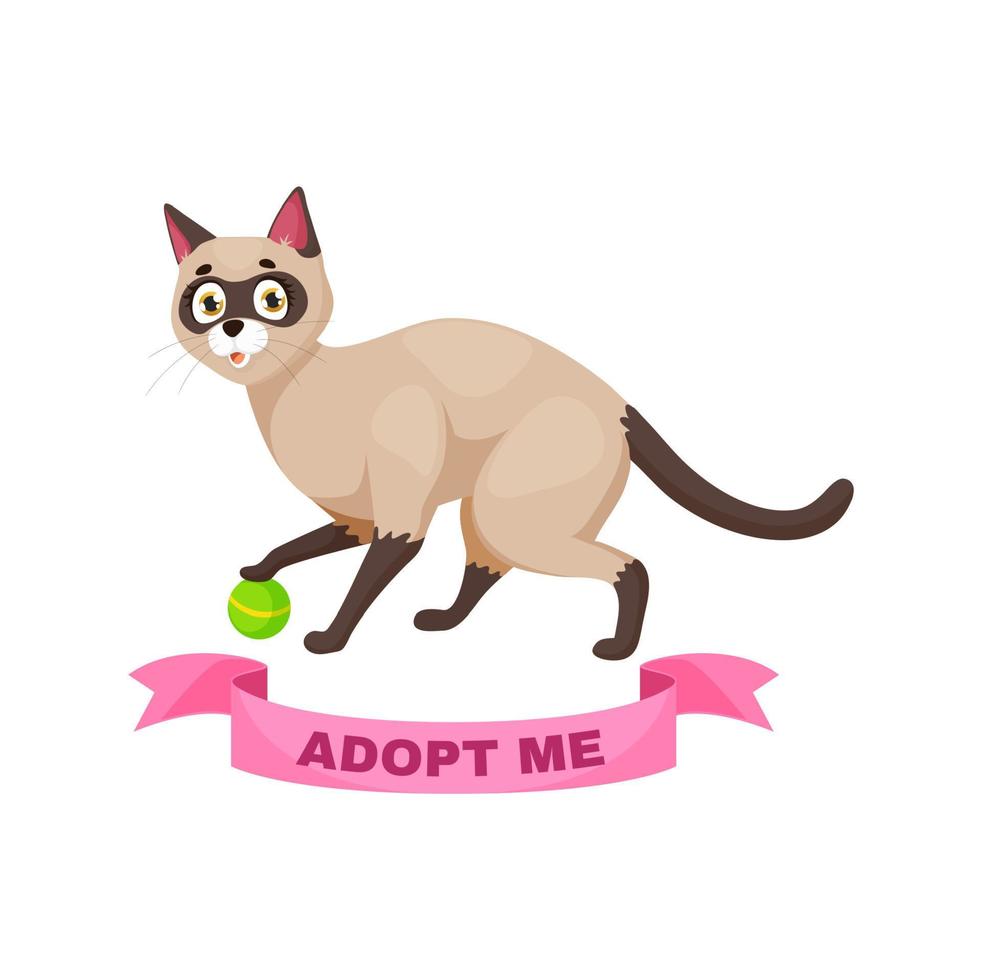 Adopt a cat, funny Siamese kitten play with ball vector