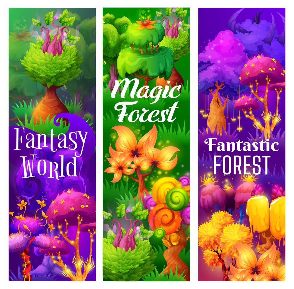 Fantastic and fairy magic trees and plants forest vector