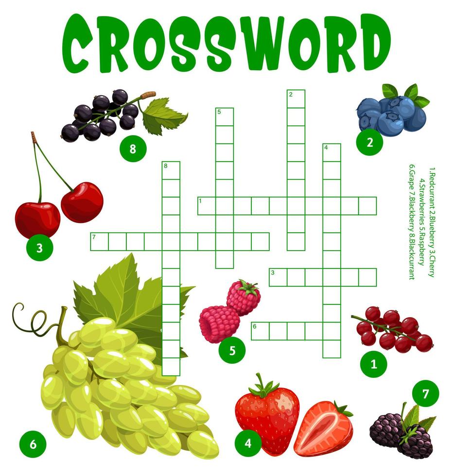 Grape and garden berries crossword worksheet vector