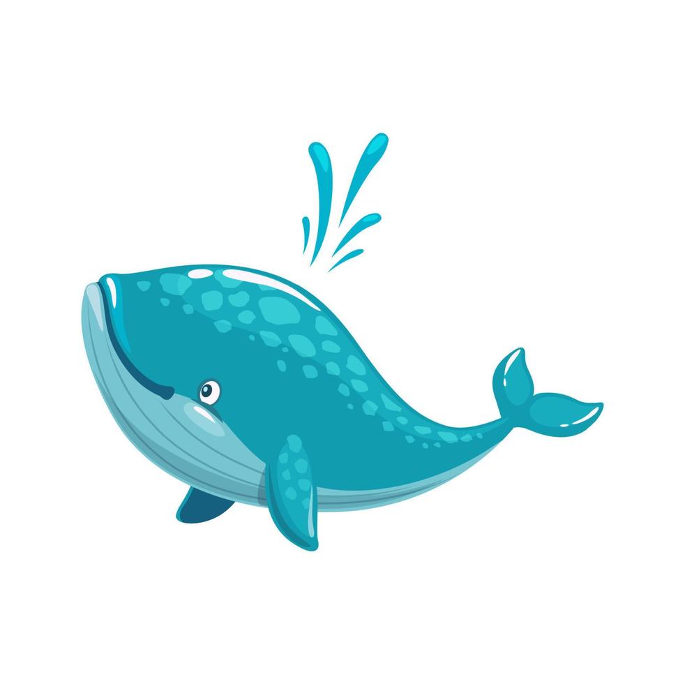 Cartoon whale character with water cascade splash vector