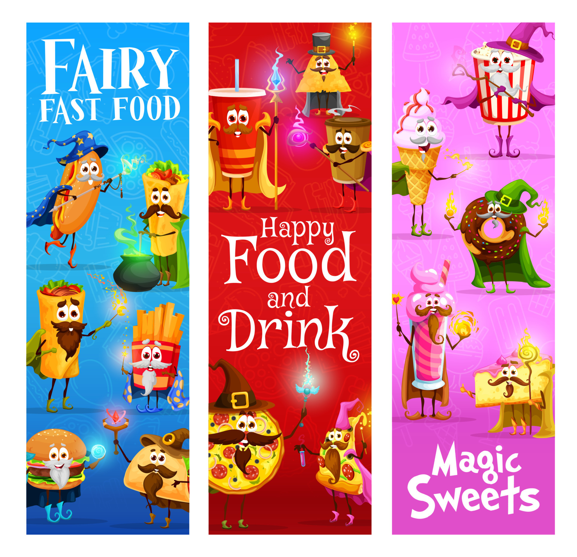 Cartoon Funny Fast Food Mage And Wizard Characters 14636392 Vector Art cartoon-funny-fast-food-mage-and-wizard-characters-14636392-vector-art