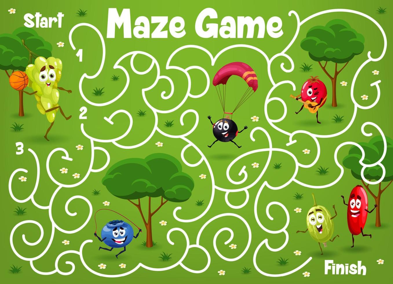 Labyrinth maze with cartoon berry characters vector
