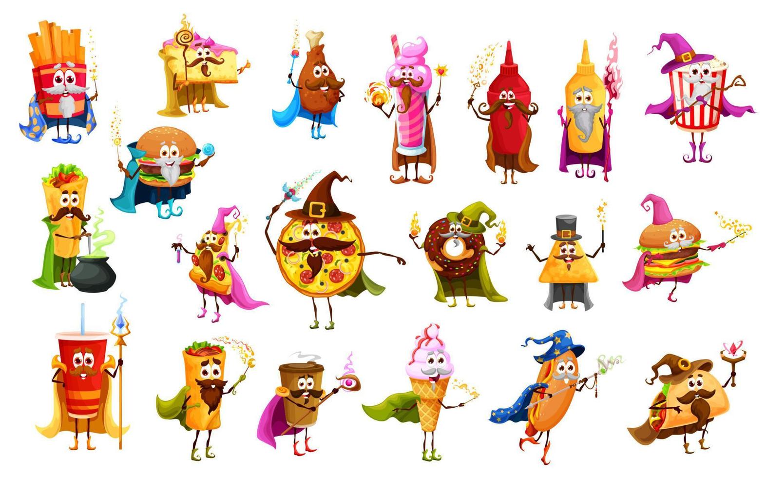 Cartoon fast food wizard characters vector