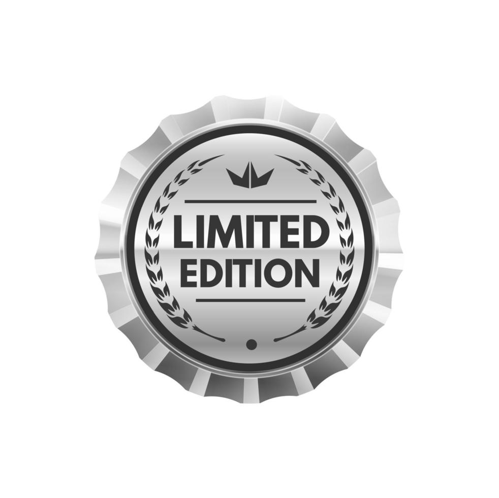 Limited edition product silver badge, metal label vector