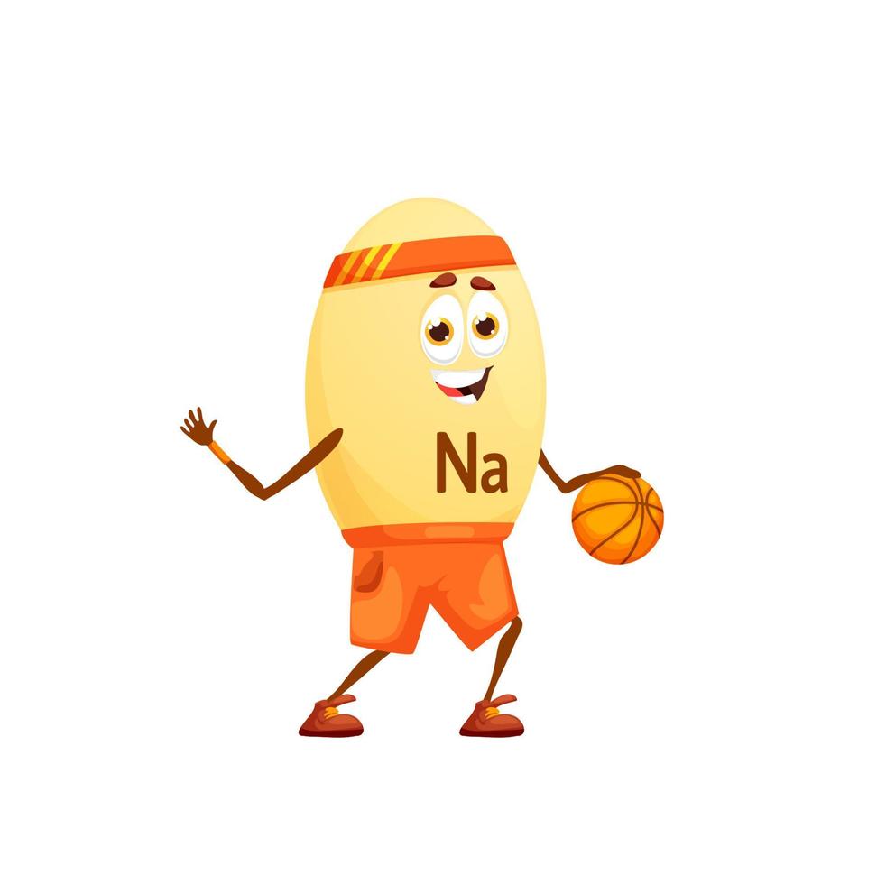 Cartoon sodium natrium basketball player character vector