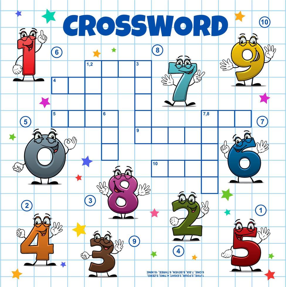 Cartoon numbers digits crossword grid quiz game vector