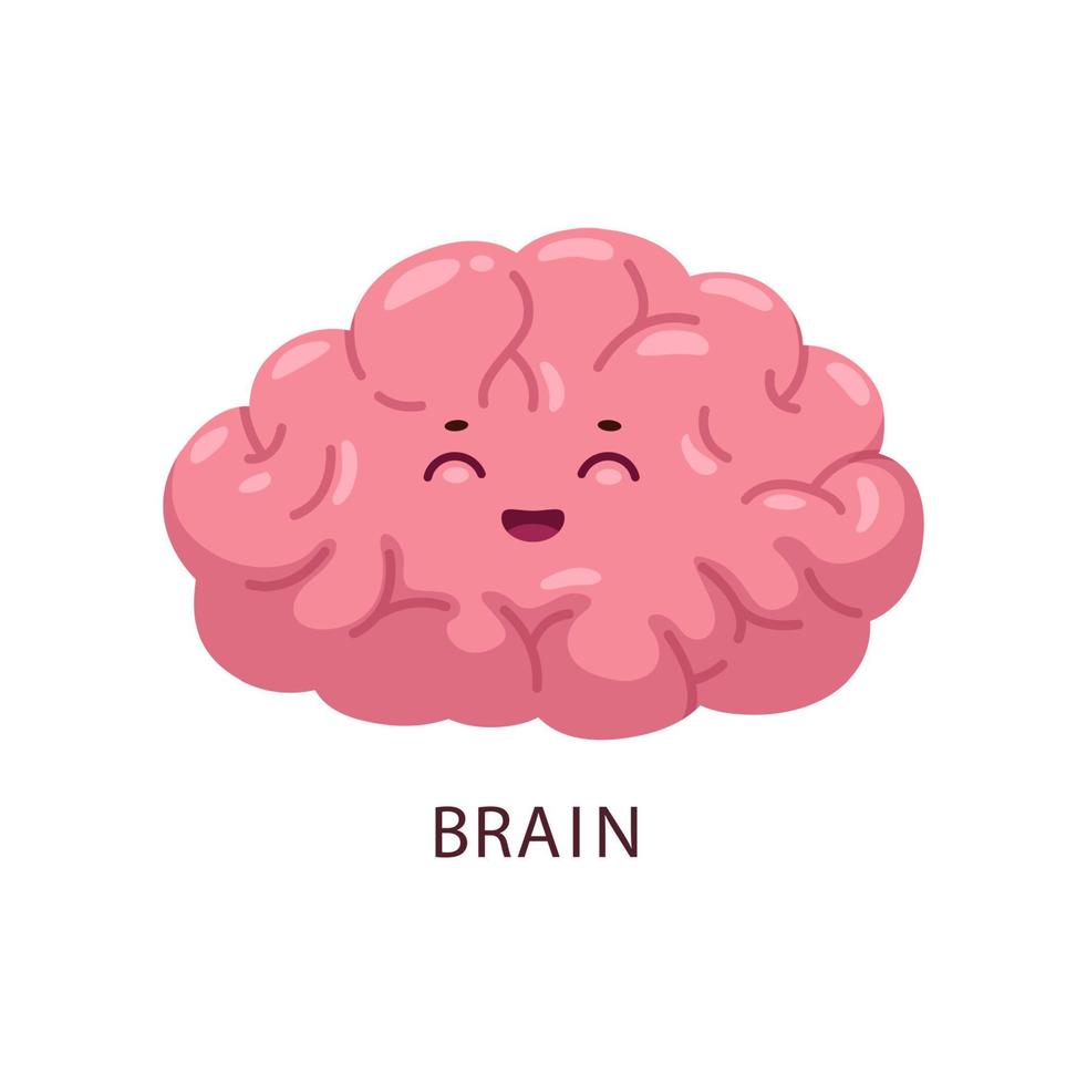 Cartoon brain or mind human body organ character vector
