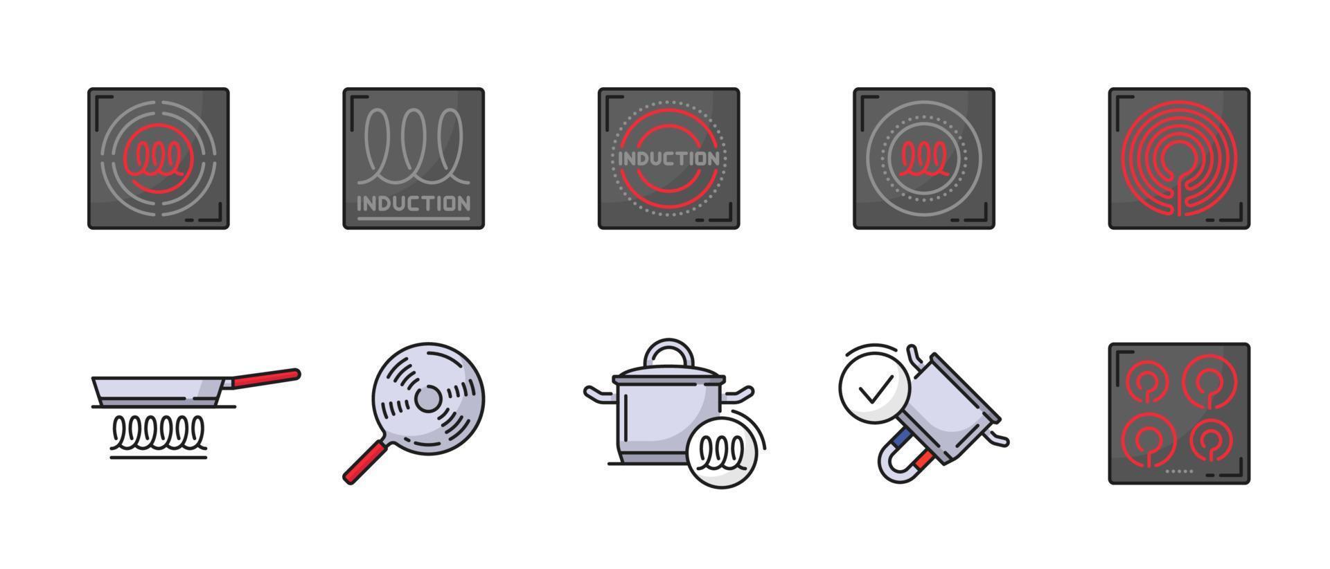 Induction icons of cooker or kitchen cooking hob vector