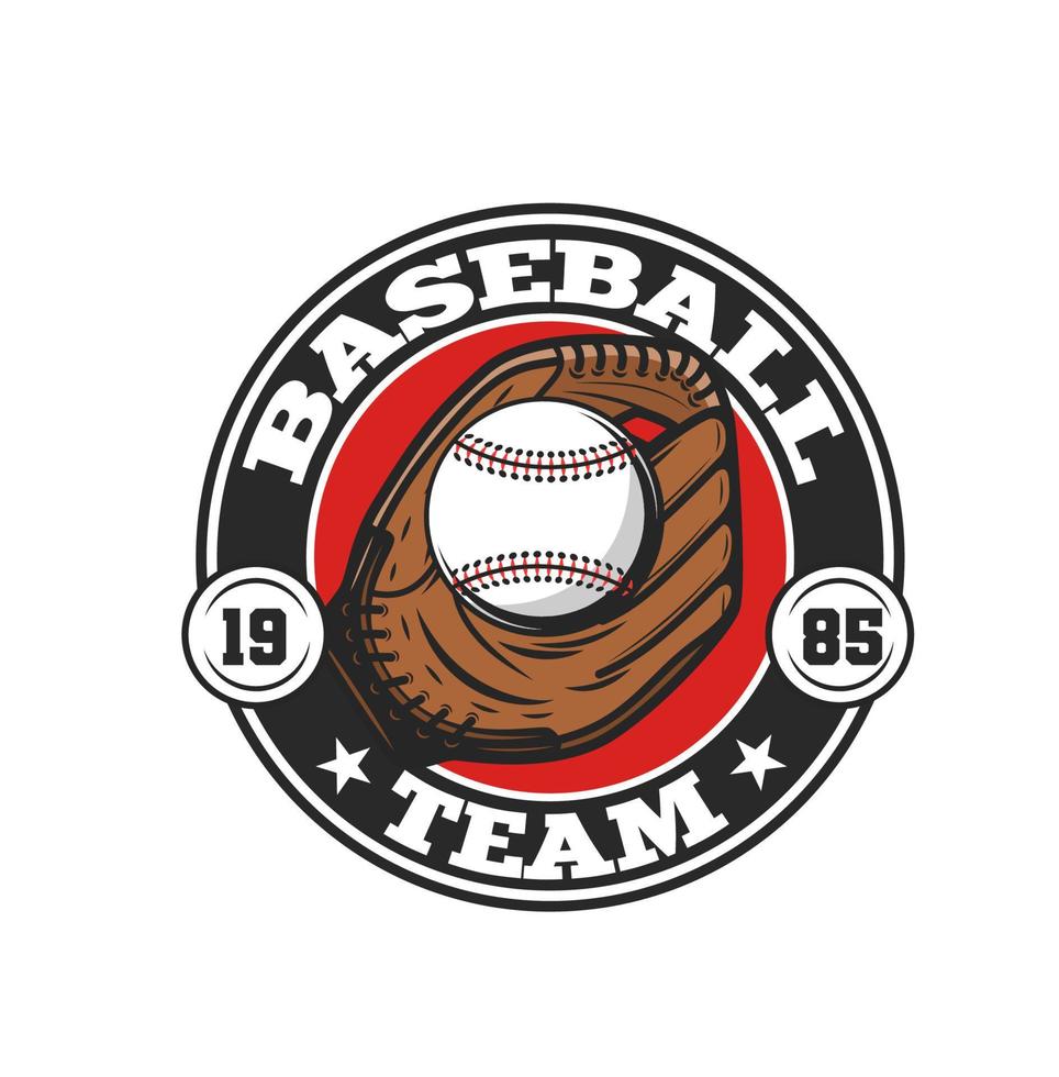 Baseball team, softball club glove and ball icon vector