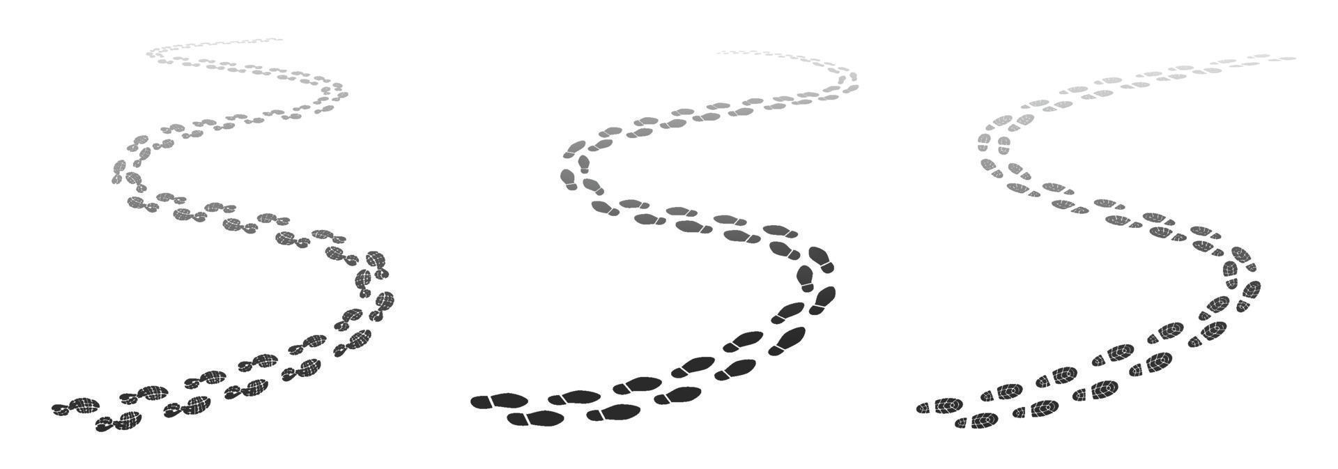 Walking footstep trace, boot footprint trails vector