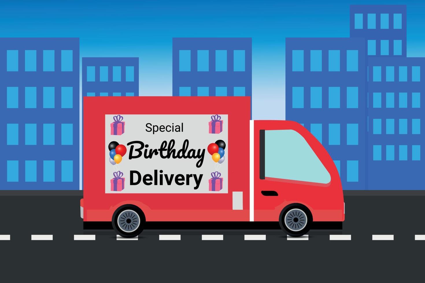 Special Birthday Delivery Text With Delivery Van Vector Illustration special-birthday-delivery-text-with-delivery-van-vector-illustration
