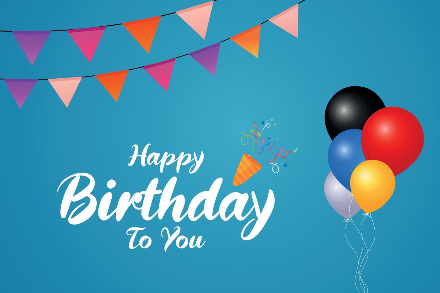 Happy birthday To you card with balloons and photo frame Vector Design