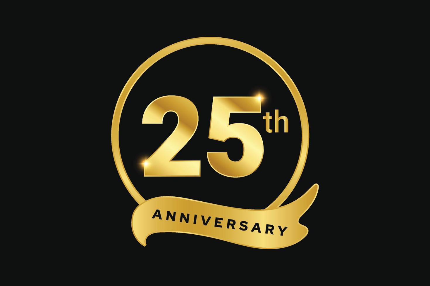 Golden 25th anniversary ribbon with banner design. vector