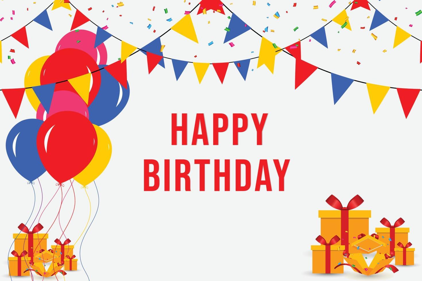Happy Birthday colorful banner design with balloons and gift box. vector