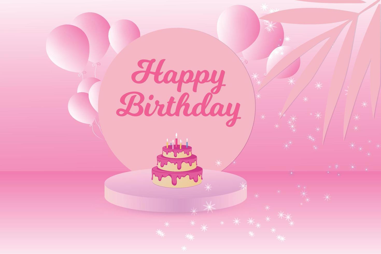 Happy birthday Pink background design with balloons. vector