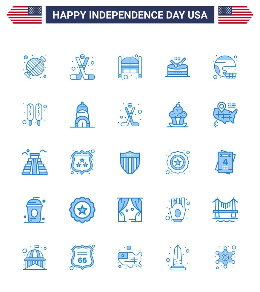 25 USA Blue Pack of Independence Day Signs and Symbols of music drum american entrance saloon Editable USA Day Vector Design Elements
