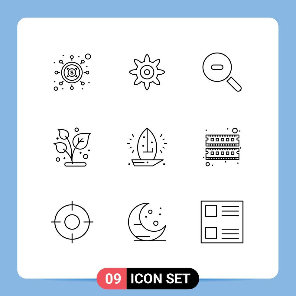 paquete de iconos de vector de stock de 9 signos y símbolos de línea para elementos de diseño de vector editable de planta náutica zoom de vela de mar