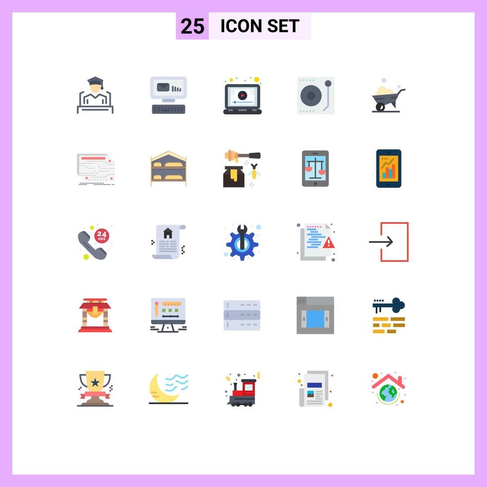 Universal Icon Symbols Group of 25 Modern Flat Colors of vehicle player lesson music audio Editable Vector Design Elements