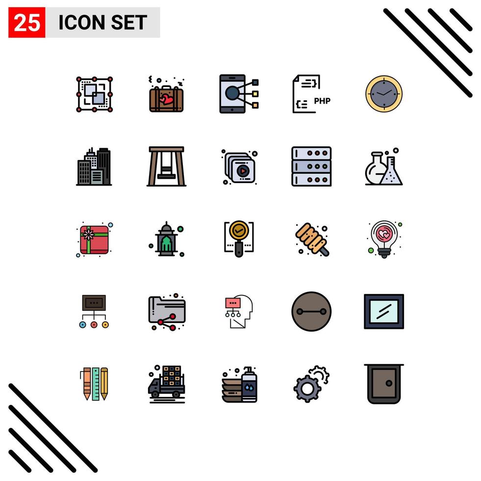 Pictogram Set of 25 Simple Filled line Flat Colors of document develop suitcase coding phone Editable Vector Design Elements
