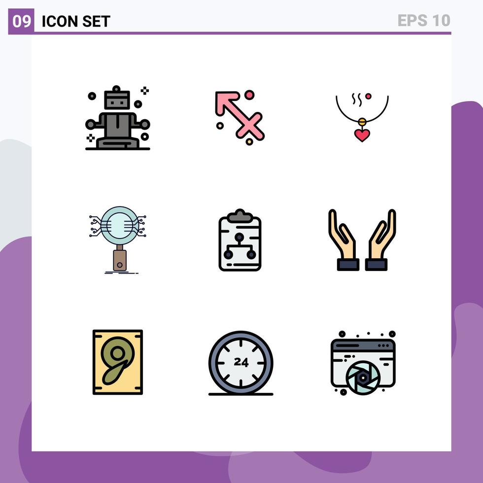Modern Set of 9 Filledline Flat Colors and symbols such as clipboard research love information analysis Editable Vector Design Elements