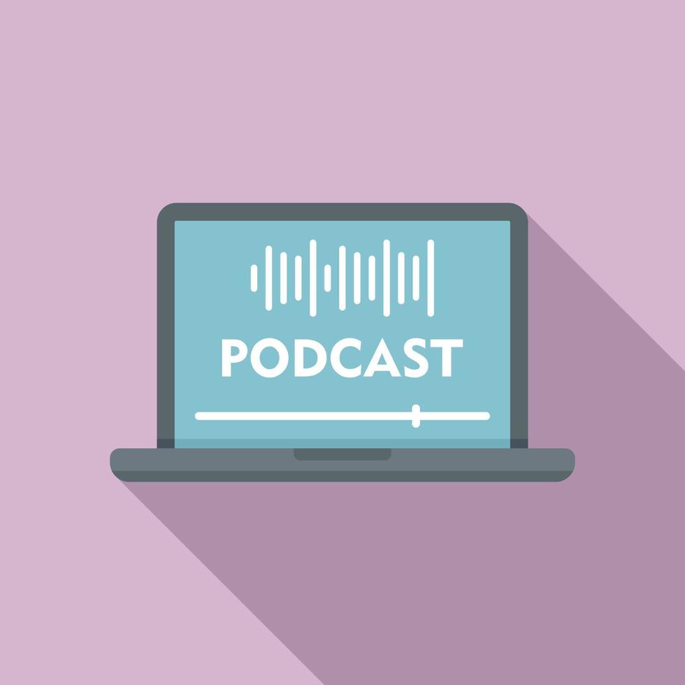 Laptop podcast icon, flat style vector