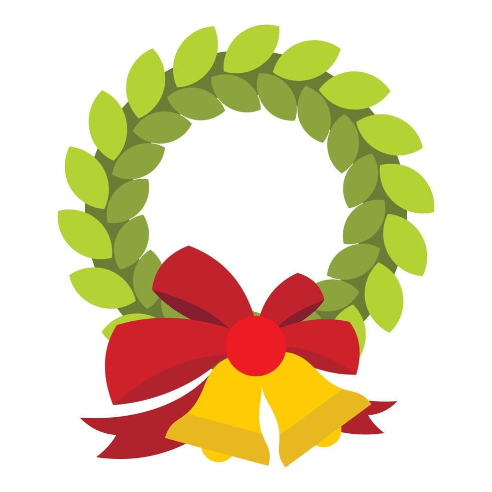 corona de navidad con icono de campana, estilo plano vector