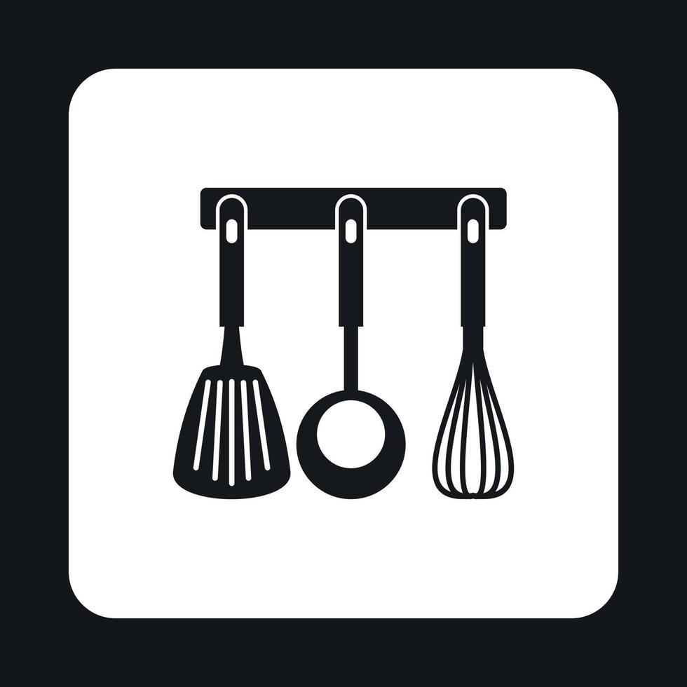 Spatula, ladle and whisk, kitchen tools icon vector