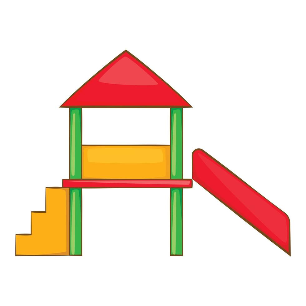 Playhouse with slide icon, cartoon style vector
