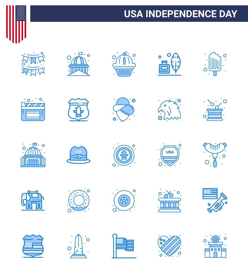 USA Happy Independence DayPictogram Set of 25 Simple Blues of american feather usa adobe states Editable USA Day Vector Design Elements