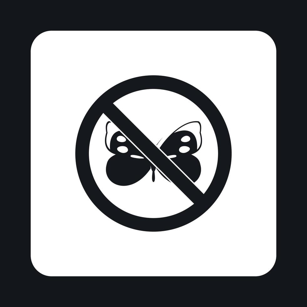 Prohibition sign butterfly icon, simple style vector