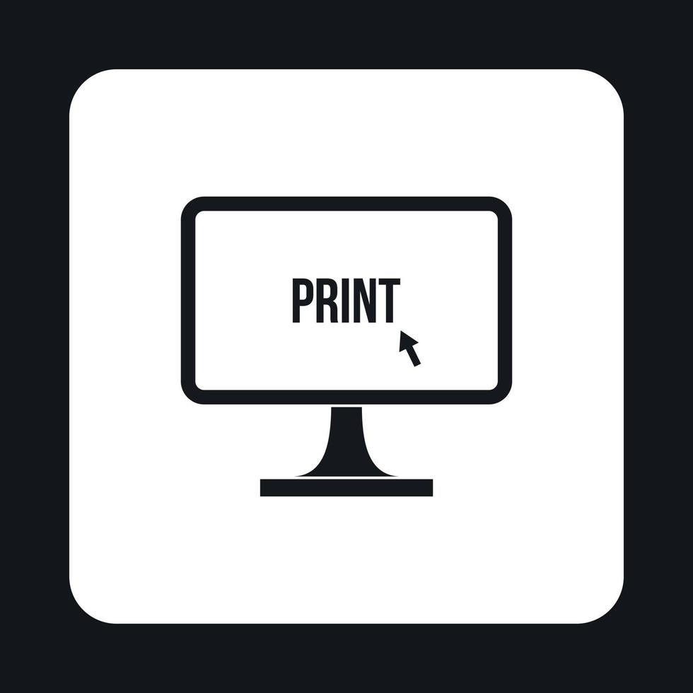 imprimir palabra en un icono de monitor de computadora estilo simple vector