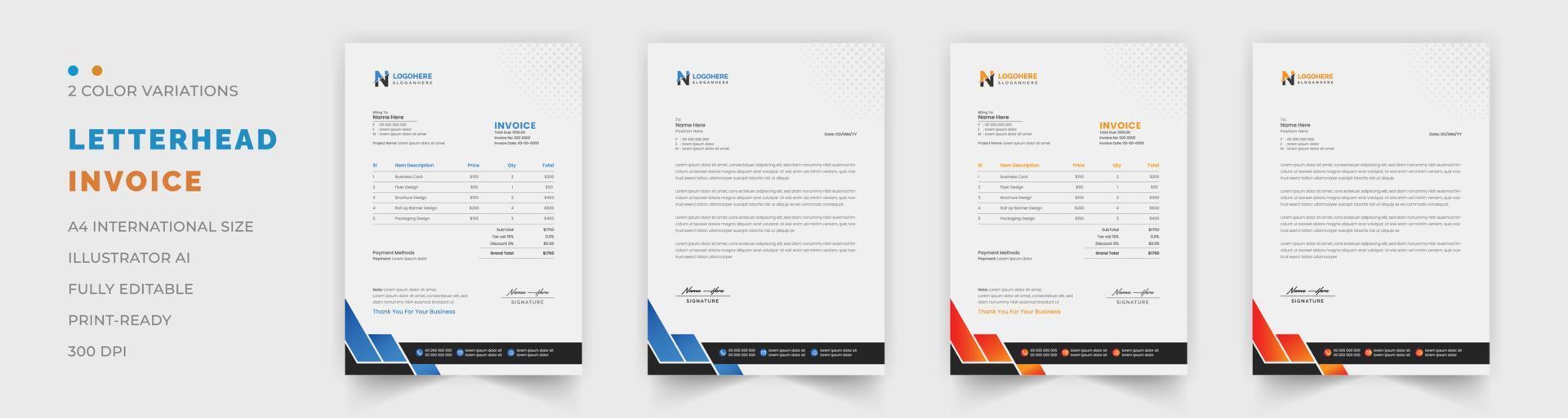 Professional invoice and letterhead design for the corporate office. letterhead, invoice design illustration. Simple and creative modern corporate clean design vector