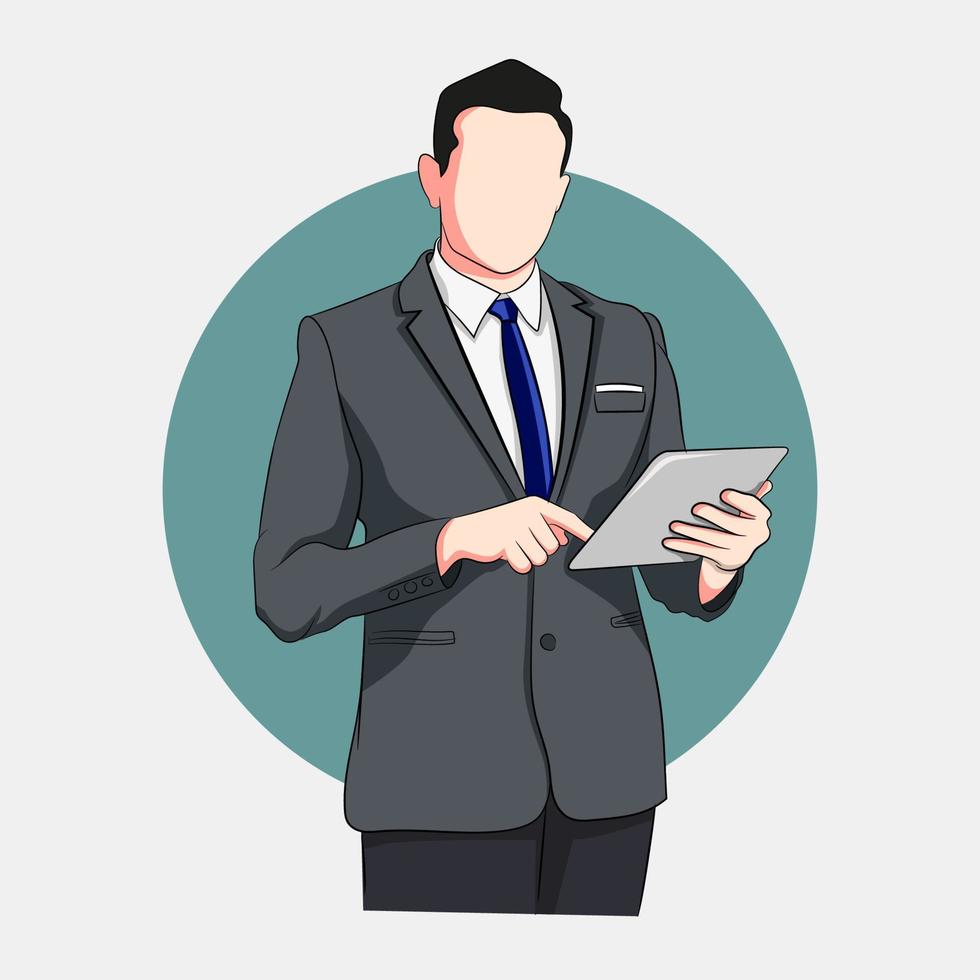 businessman in suit checking email on tablet vector