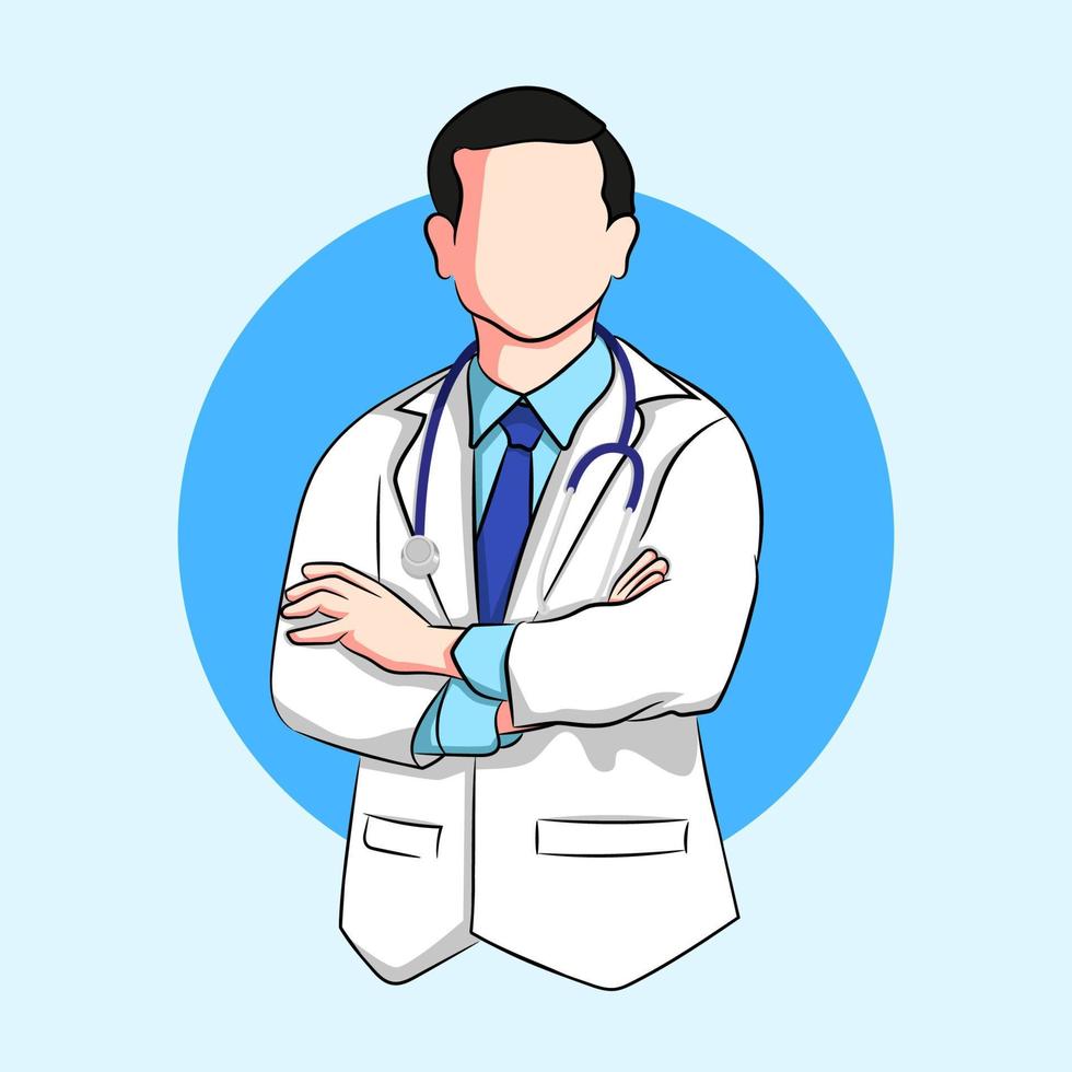 Male doctor carrying a stethoscope while crossing his arms vector