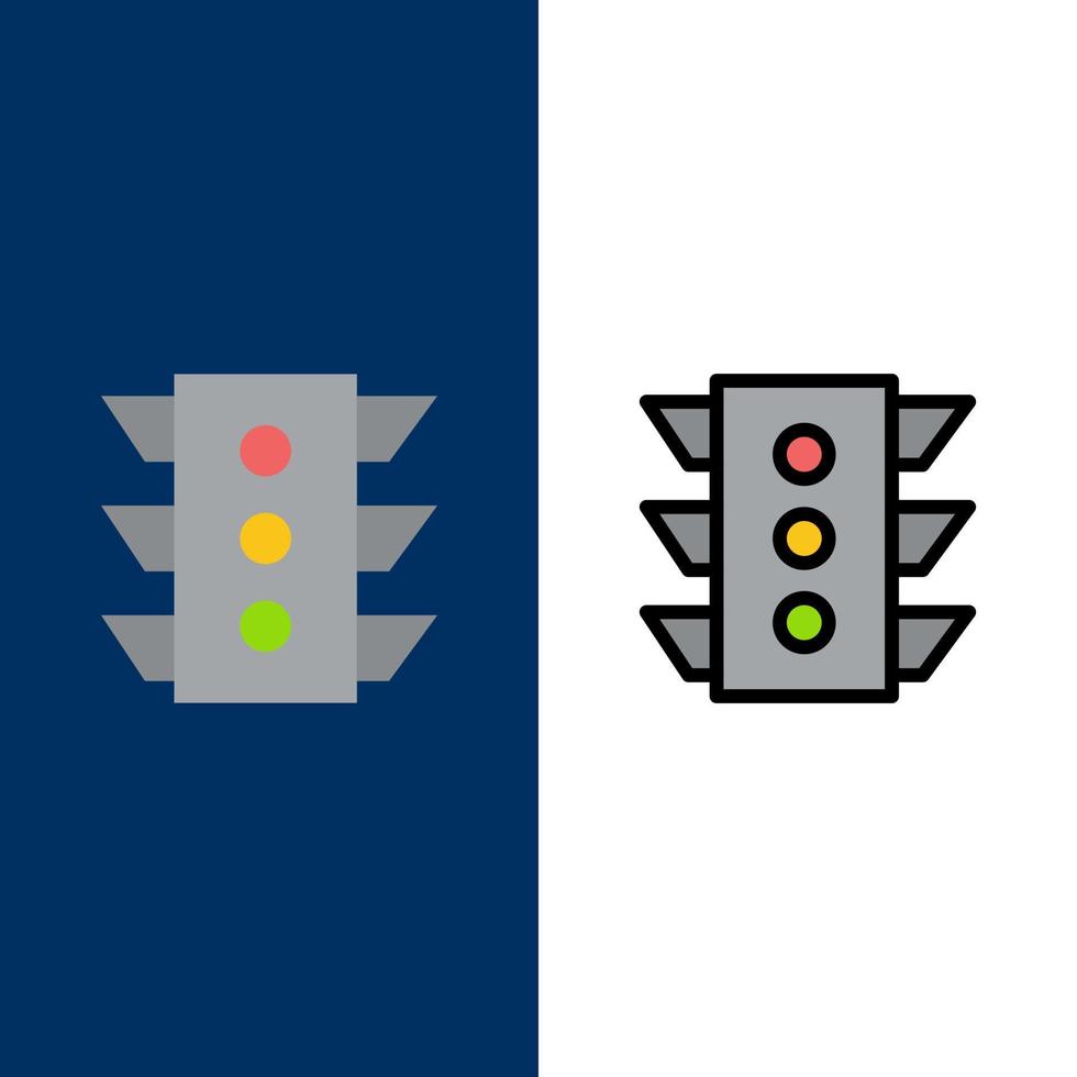 Light Traffic signal Navigation rule  Icons Flat and Line Filled Icon Set Vector Blue Background