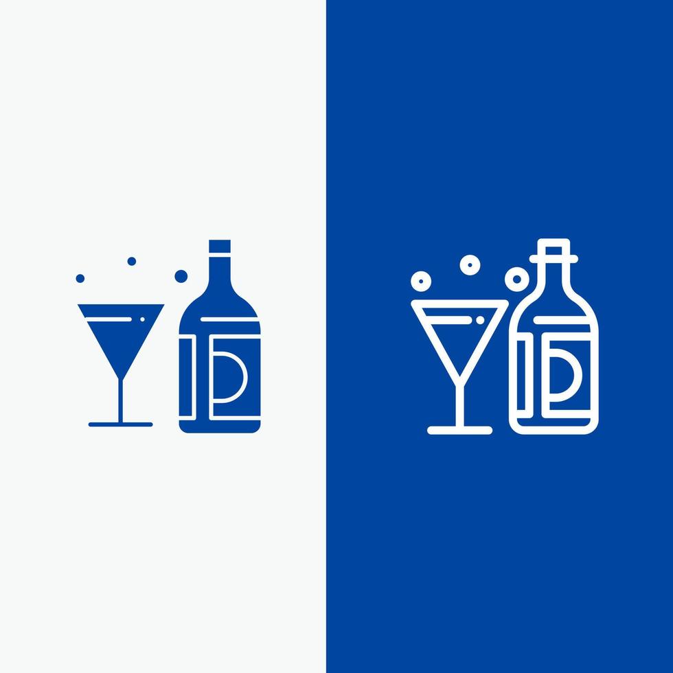 Drink Wine American Bottle Glass Line and Glyph Solid icon Blue banner Line and Glyph Solid icon Blue banner vector