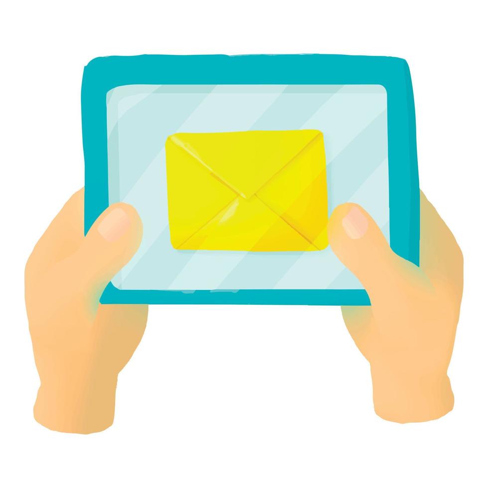 Hands holding a tablet with letter icon vector