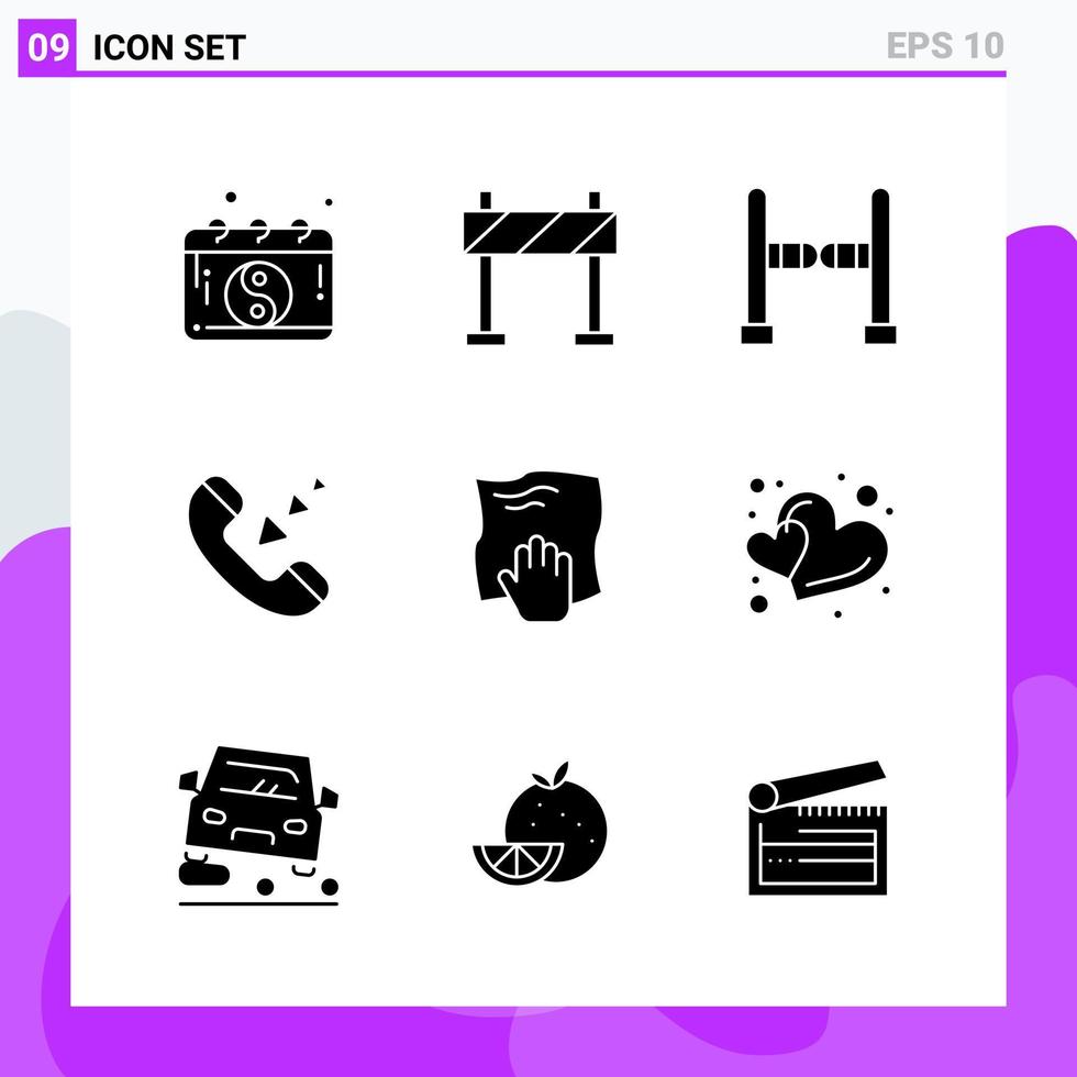 Set of 9 icons in solid style Creative Glyph Symbols for Website Design and Mobile Apps Simple Solid Icon Sign Isolated on White Background 9 Icons vector