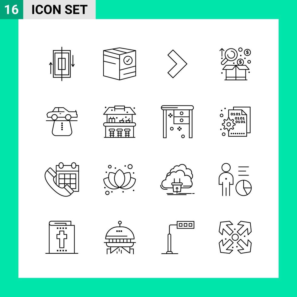 Pack of 16 Line Style Icon Set Outline Symbols for print Creative Signs Isolated on White Background 16 Icon Set vector