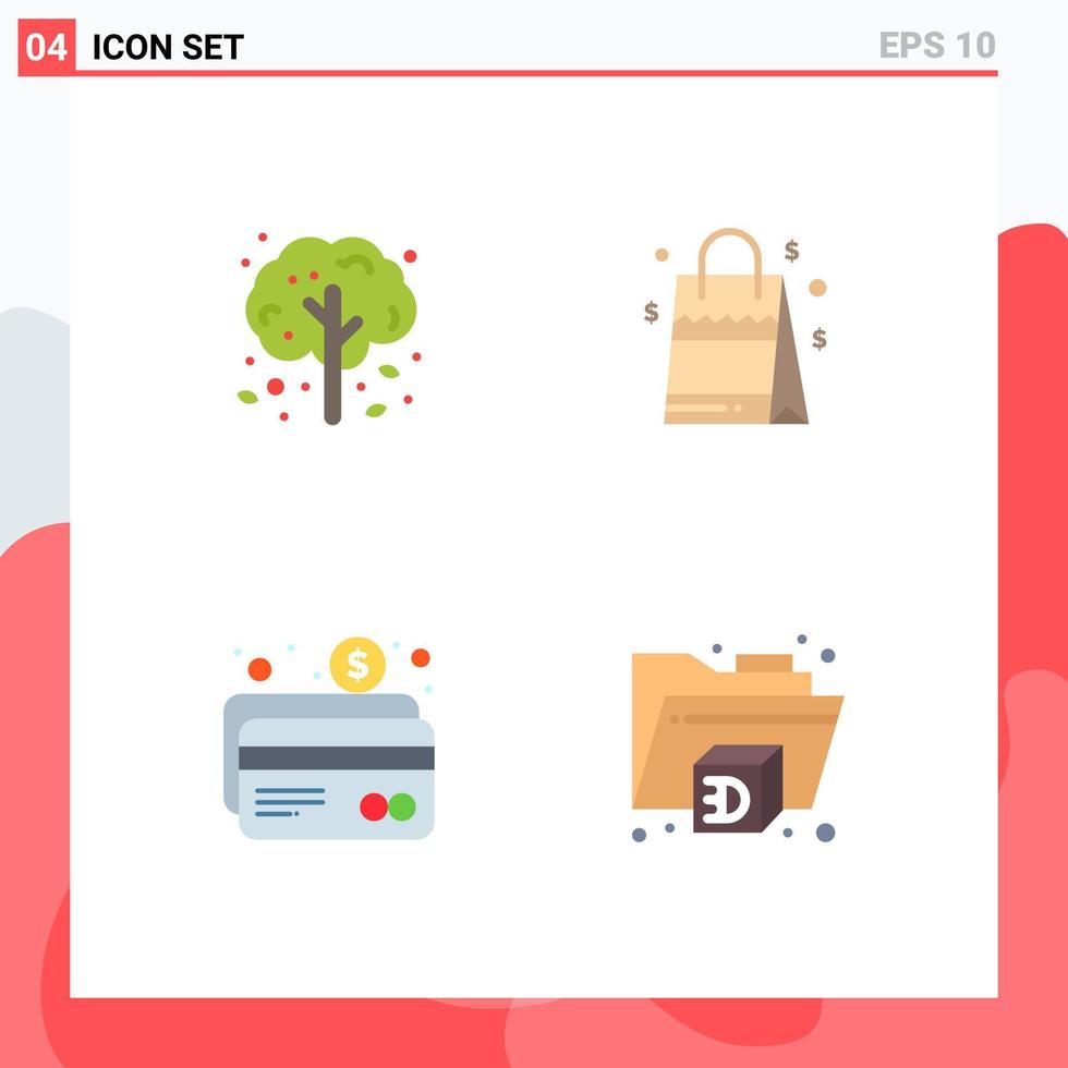 User Interface Pack of 4 Basic Flat Icons of apple banking tree usa payment Editable Vector Design Elements