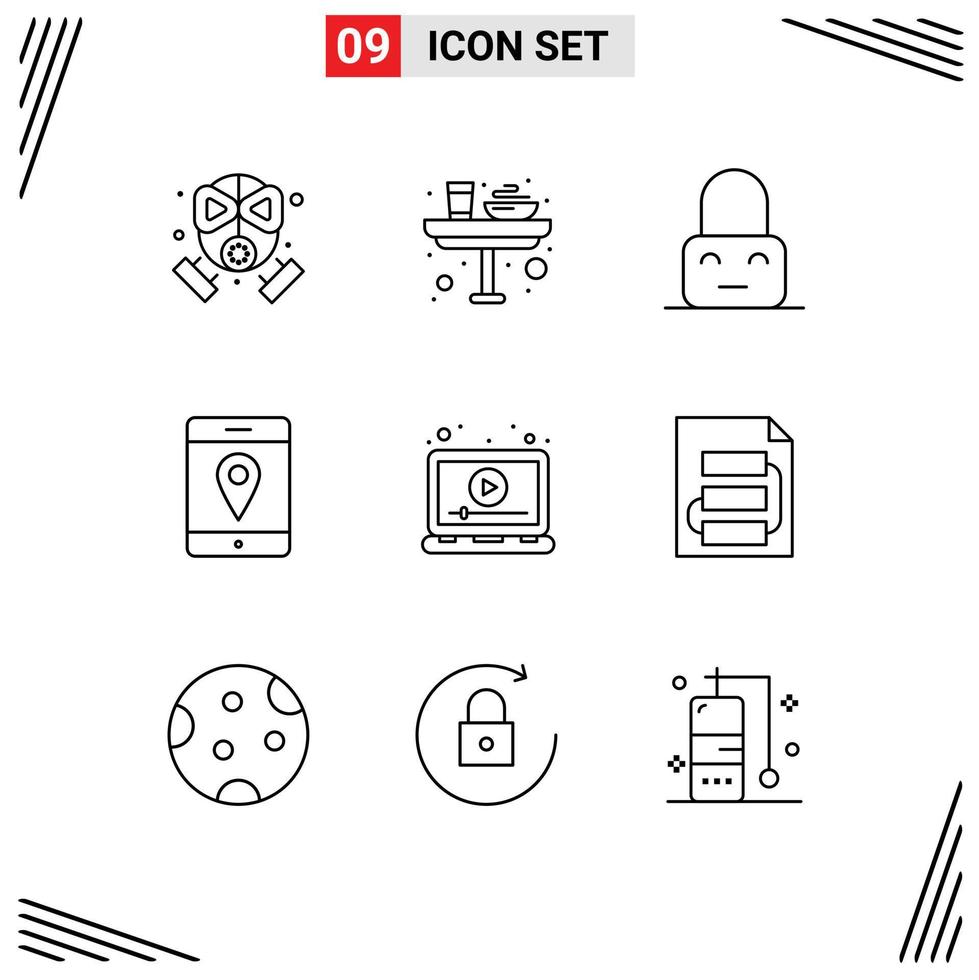 Set of 9 Modern UI Icons Symbols Signs for laptop mobile lunch maps parental Editable Vector Design Elements